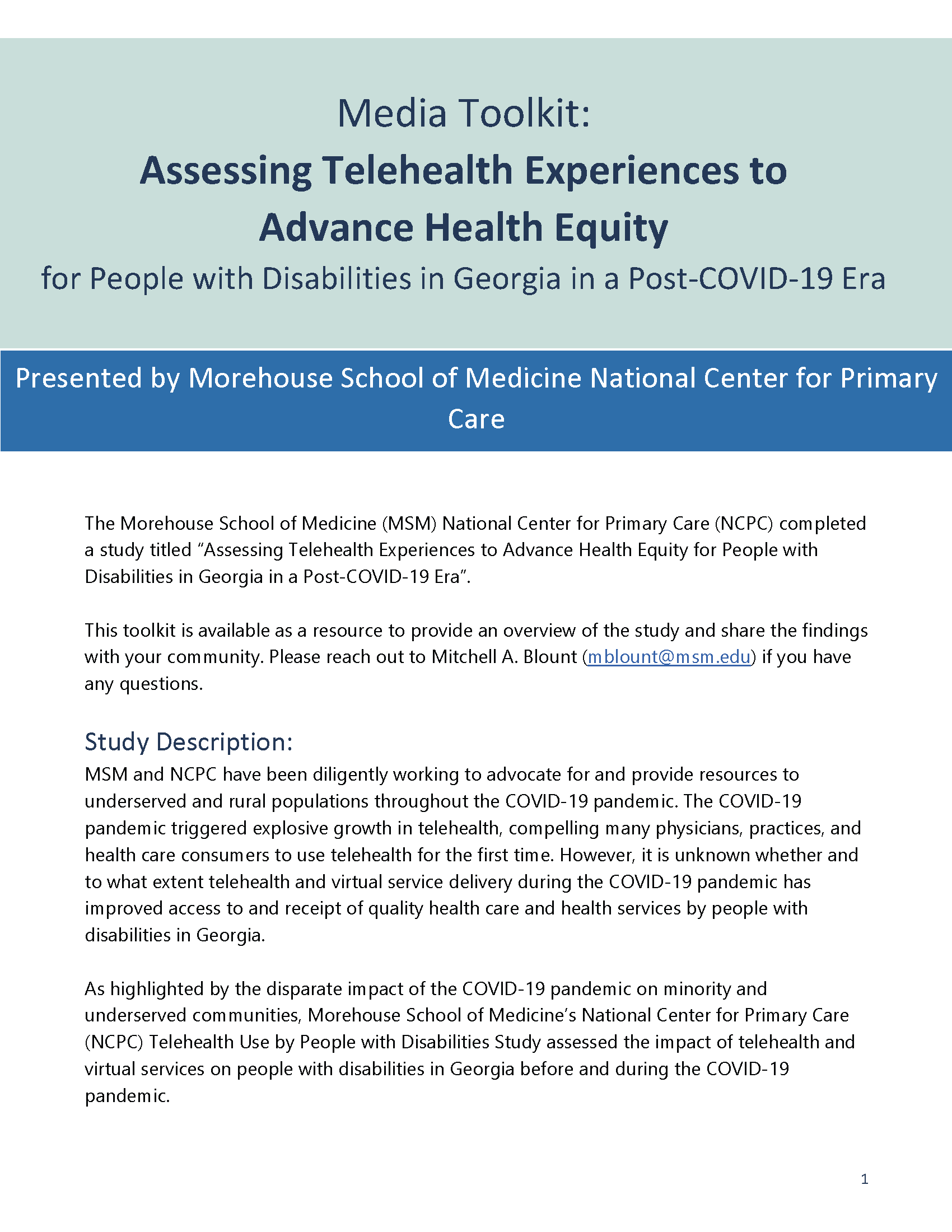 Telehealth Disability Study Media Toolkit